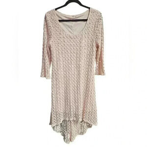 AUW  Full Crochet Light Pink Lined Dress Dainty Boho High Low Hem Womens XL